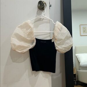 Elegant Black and Cream Puff Sleeve Blouse